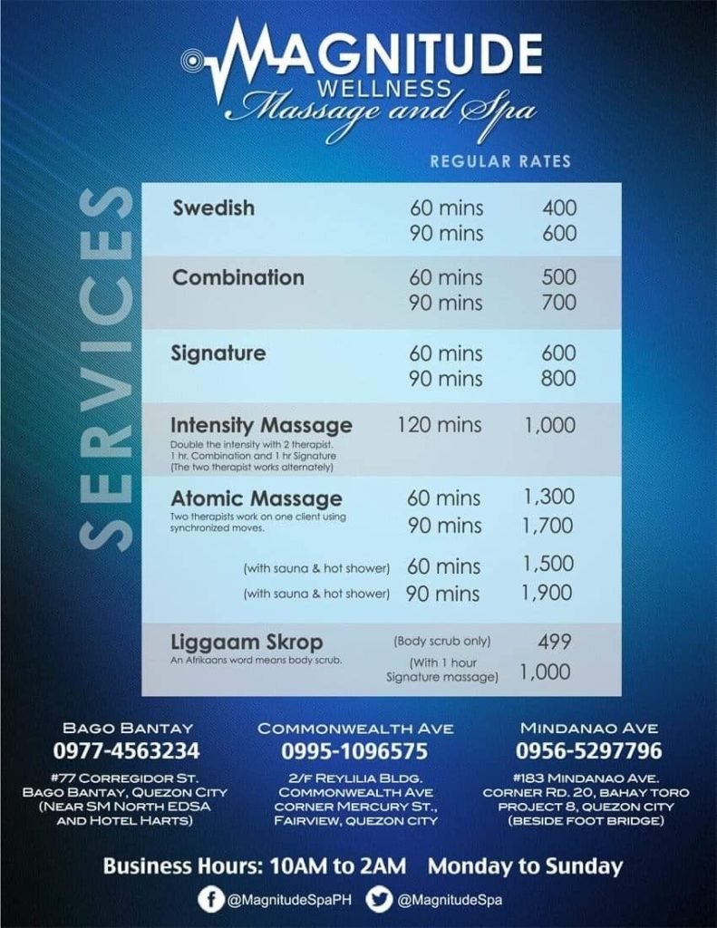 magnitude wellness spa commonwealth bago bantay mindanao avenue quezon city male massage philippines rates